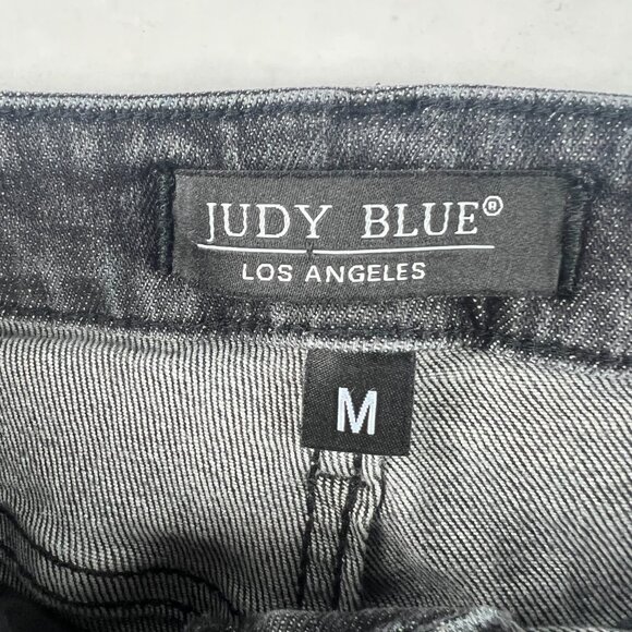 Judy Blue Jean Shorts Women 28* Mid Rise Black Cut Off Stretch Denim Jorts Tag M - Picture 4 of 15